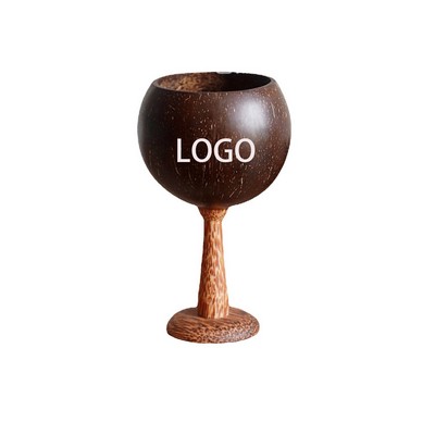 Coconut Shell Goblet Cup On Wooden Bases For Beach Party