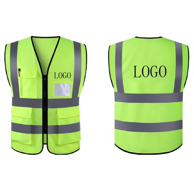 Multi-Pocket Reflective Stripe Safety Vest