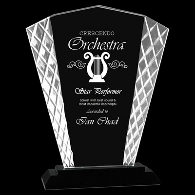 Fan Accent Glass Award on Black Base (8")