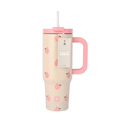 Peach Double Walled Insulated 40 OZ Tumbler With Straw