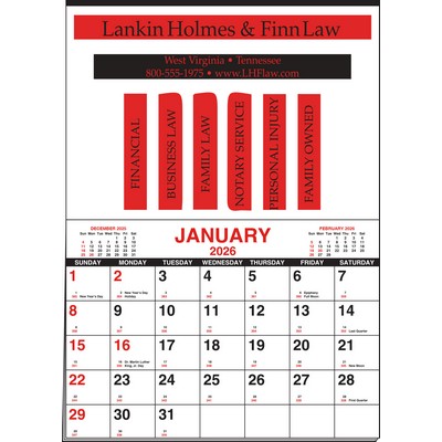 Executive Memo 2 Color Imprint Half Apron Calendar