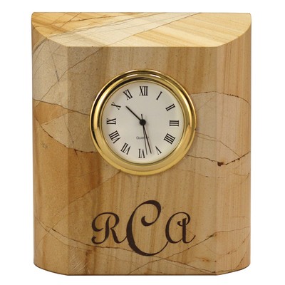 Teak Marble Mini Column Clock