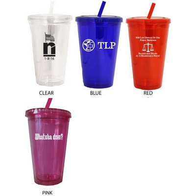 16 Oz. Acrylic Double Wall Drink Cup w/Straw