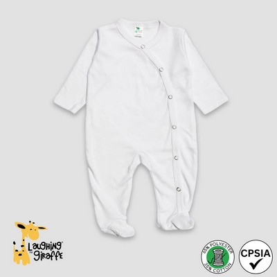 Baby Snap Button Coverall Pajamas White 65% Polyester 35% Cotton- Laughing Giraffe®