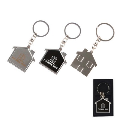 Shiny Chrome Finished House Shape Metal Key Holder w/Split Key Ring & Gift Case