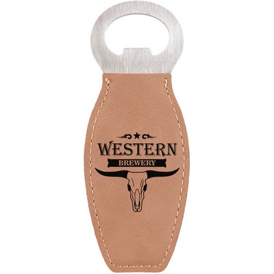 Bottle Opener with Magnet, Light Brown Faux Leather