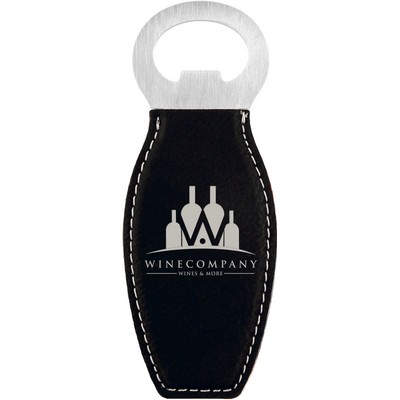 Bottle Opener with Magnet, Black Faux Leather