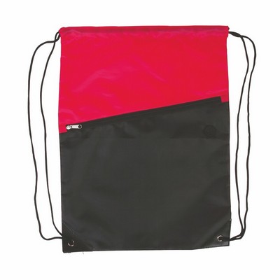 Two-Tone Poly Drawstring Backpack with Zipper - blank (13" x 16.75")