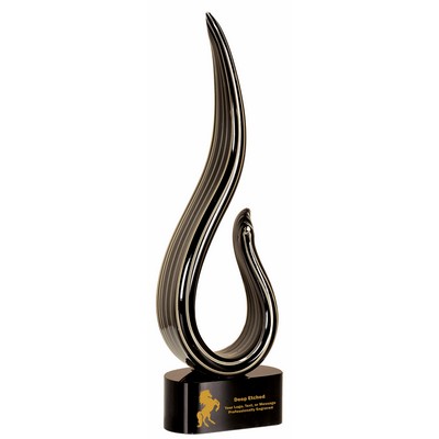 15" Black & Gold Curve Art Glass Award