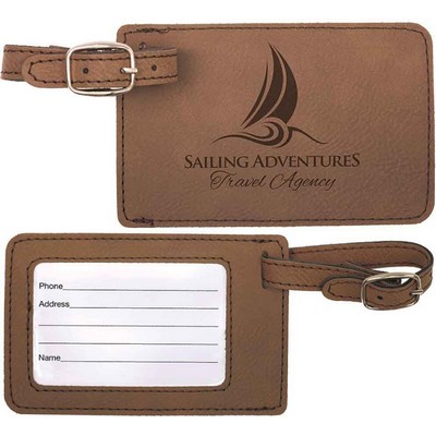 Luggage Tag, Dark Brown Faux Leather, 4 1/4" x 2 3/4"