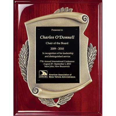 Rosewood Piano Finish Plaque with Scroll & Black Brass Plate, 9"x12"