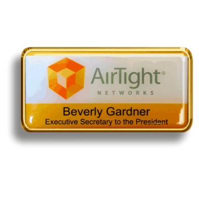 Bright Gold Plastic Framed Badge w/White PVC Metal Insert, Printed in Full Color (1 1/2"x 3")