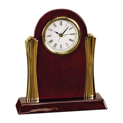 Rosewood Piano Finish Clock with Gold Columns, 7-1/2" x 8-1/4"