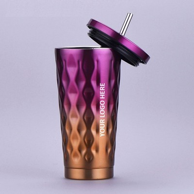 16 Oz. Diamond Design Pattern Stainless Steel Tumbler