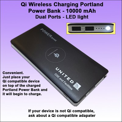 Qi Wireless Charging Portland Power Bank 10000 mAh - Black