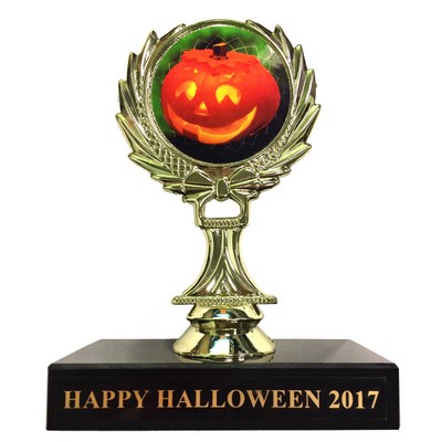 5¾" Digital Pumpkin Insert Wreath Figure Trophy w/Black Marble Base