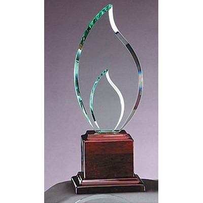 Jade Glass Double Flame on Rosewood Stand, 7-1/4" x 9"