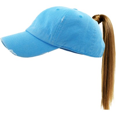 Distressed Neon Ponytail Washed Cotton Cap