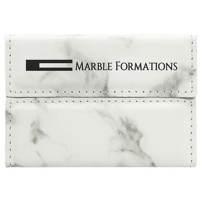 Hard Business Card Holder, White Marble Leatherette, Laser Engravable