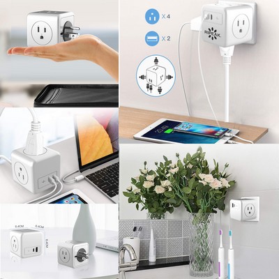 FCC 4 Jacks Cube Wall Charger w/USB-PD