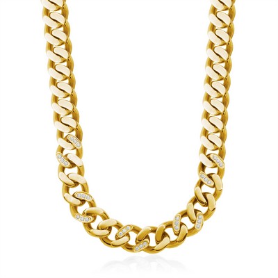 CJ Steelx 13.5mm Cubic Zirconia Accent Cuban Chain - Gold