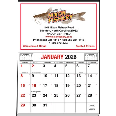 Date Master 4-Color Imprint Half Apron Calendar (Red & Black)