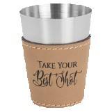 2 Oz. Light Brown Leatherette/Stainless Steel Shot Glass