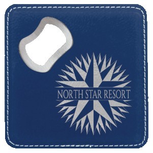 Square Blue/Silver Leatherette Coaster & Bottle Opener