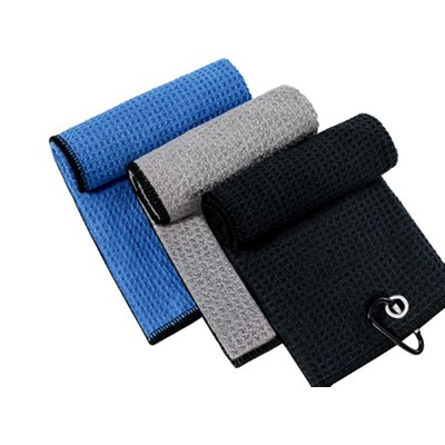 Tri Fold Golf Towel for Golf Bags with Carabiner Clip