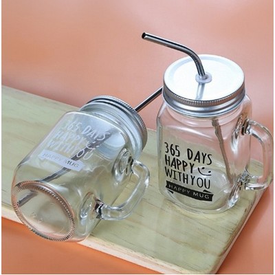 16Oz.Custom Mason Jar w/Stainless Straw