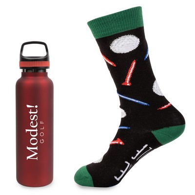 Less Work, More Golf Gift Set w/20 Oz, Stainless Steel Insulated Bottle & Socks