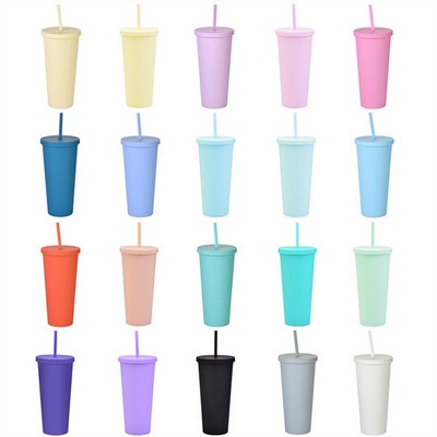 22oz Double Layer Cup With Lid And Straw