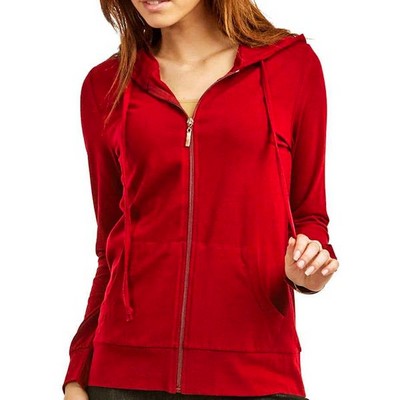 Women's Jersey Zip-Up Hoodie Jackets - Large, Red (Case of 24)