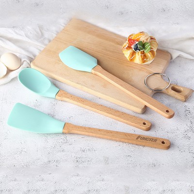 Silicone Spatula Wooden Handle Set of 3 Non-Stick Kitchen Utensils for Baking and Cooking Kit Set