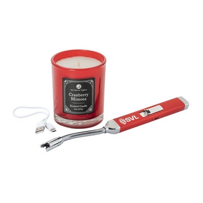 Zippo® Candy Apple Red Rechargeable Candle Lighter & 8 oz Cranberry Mimosa Candle Gift Set