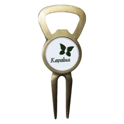 Sleek Divot Repair Tool with Ball Marker and Bottle Opener. - Die Struck Logo