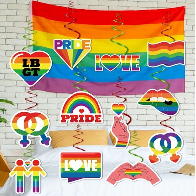 12pcs LGBT Rainbow Striped Pattern Hanging Swirl Decoration