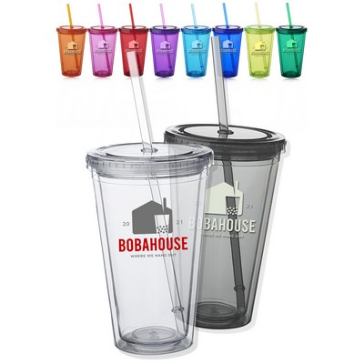 Double Wall Acrylic Tumblers With Straws - 16 oz