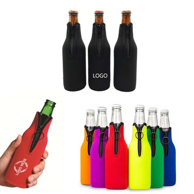 Zippered Beer Bottle Cooler Beverage Sleeve