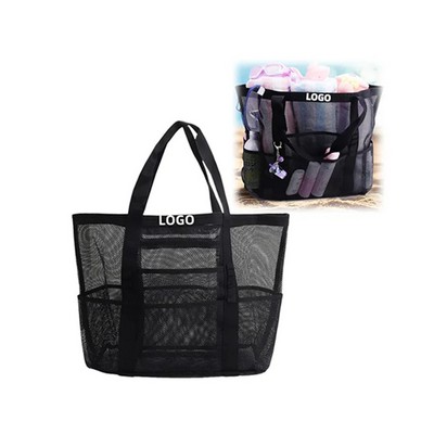 Large Mesh Beach Tote with Multiple Pockets