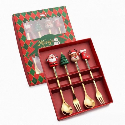 Stainless Steel Flatware 4 Pieces Gift Set for Christmas