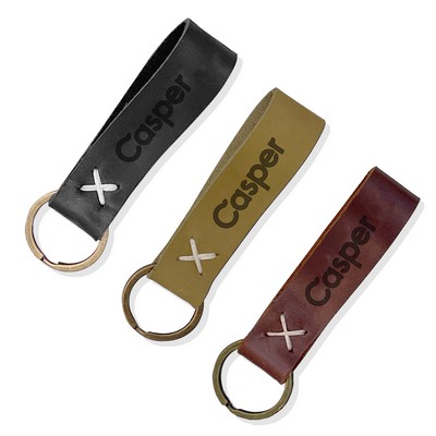 Leather Loop Keychain with Embossed Logo