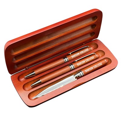 Premade Wooden Pen Set - Terrific Timber-1C Ballpoint Pen, Lead Pencil & Letter Opener