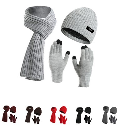 Winter Beanie Scarf Hat Touch Screen Gloves Set