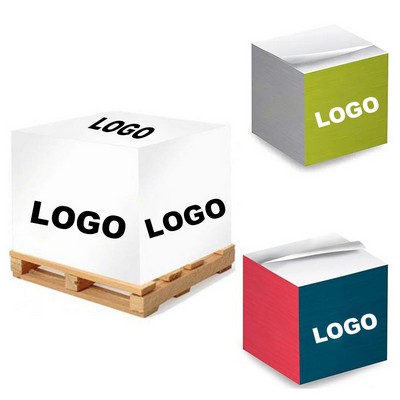 Custom Full Color Imprint Office Cube Memo Paper Sticky Notes w/Wooden Pallet Base 3"x3"x3"