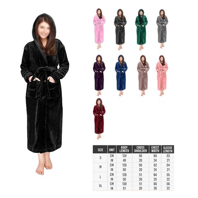 Women's Fleece Hooded Bathrobe Plush Long Spa Robe