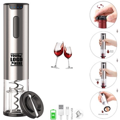 Metal Rechargeable Automatic Electric Wine Opener with Foil Cutter