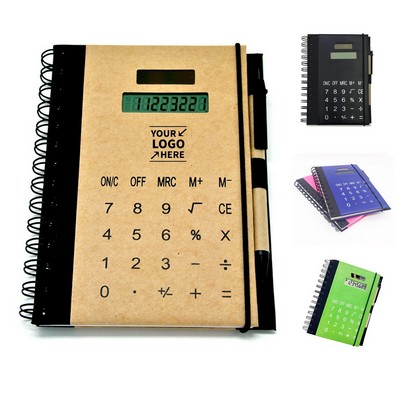 A5 PU Leather Spiral Notebook W/ Solar Calculator