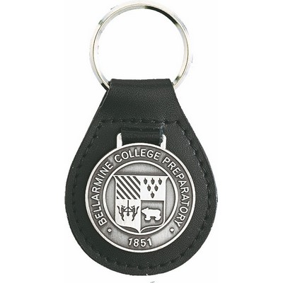 Imported Leather Key Tag w/Die Struck Antique Finished Emblem