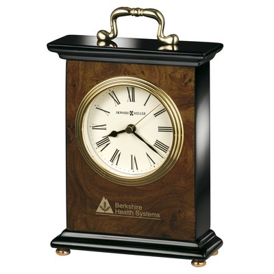 Howard Miller Berkley Walnut Burl Table Clock w/ Brass Handle